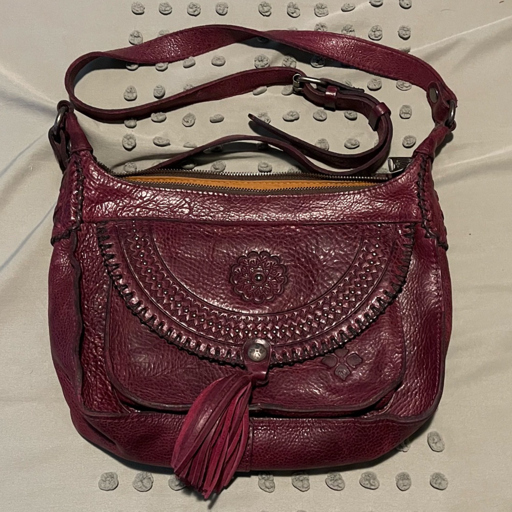 Patricia Nash Plum Leather Crossbody Bag • Italian Leather Boho Purse